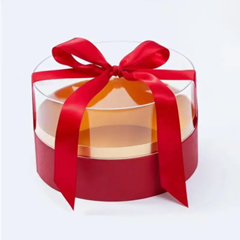 Wholesale Luxury Round Rose Flower Gift Box Acrylic Box with Transparent Cover Polyester Ribbon for Lover Arrangement