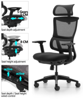 Chaise de bureau ergonomique en maille avec appuie-tête réglable, accoudoirs 3D, siège en mousse haute densité et mécanisme d'inclinaison à 4 verrous