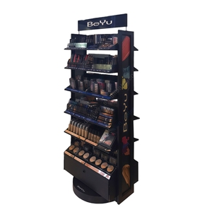 Two Sides 360 Degree <b>Rotating</b> Metal <b>Display</b> Rack with Shelves & Storage Drawers Floor <b>Standing</b> Showcase for Beauty Product Store - Product Image 4