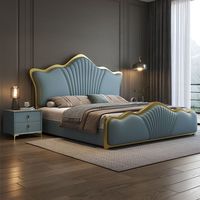 Lit capitonné de luxe moderne en forme de coquille avec rangement à vérin à gaz, design italien, tailles Queen et King, avec garniture en métal doré