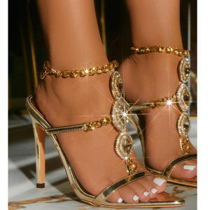 New Design High <b>Heel</b> Shoes Gold Ankle Rhinestone Pointed Toe High <b>Heel</b> Women Dress <b>Sandals</b> - Product Image 1