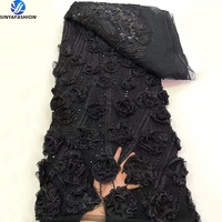 Dentelle française en tulle brodée à la main Sinya, 5 yards, dernière mode, avec sequins, perles et fleurs 3D