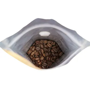 可生物降解的11盎司170微米白色聚酯/VMPET/聚乙烯铝箔直立袋拉链带阀咖啡豆包装袋