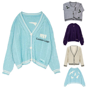 Patrón personalizado bordado jardín Taylor cárdigan suéter moda Casual señoras de gran tamaño Jacquard Botton tejido mujer suéter - Product Image 3