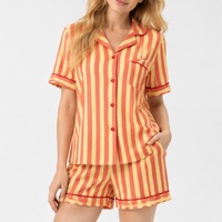 Ensemble de pyjama court deux pièces personnalisé pour femme, vêtements de nuit doux, vêtements de nuit imprimés, vêtements de détente élégants pour femmes, ensembles de pyjamas rayés pour femmes