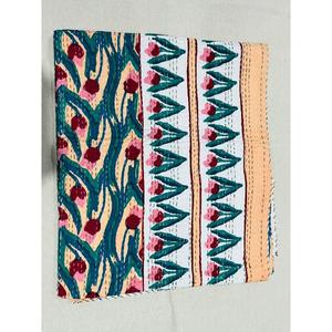 Cotton Kantha <b>Quilt</b> Bedspread With Hand Block Printed Textile Art Designed <b>For</b> Everyday <b>Bedding</b> Warmth And Elegant Interior - Product Image 1