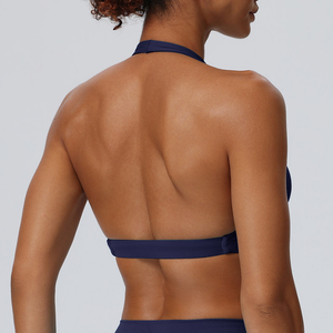 Women Halter Twist Front Deep V Sports Bra Removable Padded Backless Low Impact Yoga Bra Pilates Athletic Crop Top Wholesale - Product Image 2
