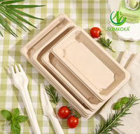 Plateau à sushi jetable en fibre de pulpe de bagasse de canne à sucre SUMKOKA avec couvercle en PET, écologique et micro-ondable