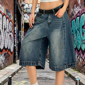 Shorts en jean décontractés pour femmes, coupe ample, style streetwear, classiques et polyvalents, longueur sept pouces, jambe large, personnalisables OEM - Product Image 3