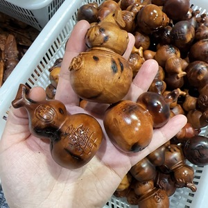 จี้น้ำเต้าแกะสลักจากไม้ของพุทราแบบมือถือเครื่องประดับสไตล์โบราณอุปกรณ์ตกแต่งงานฝีมือ - Product Image 3
