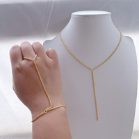 Ensemble de bijoux empilables pour femme, collier lariat, bague et bracelet en laiton plaqué or, chaîne torsadée minimaliste, vente en gros, nouveauté
