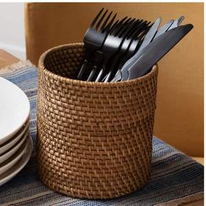 Woven Rattan Tableware <b>Storage</b> <b>Basket</b> Decorative Kitchen Organizer Bin for Utensils Makeup Brushes and Small Sundries <b>Storage</b> - Product Image 2