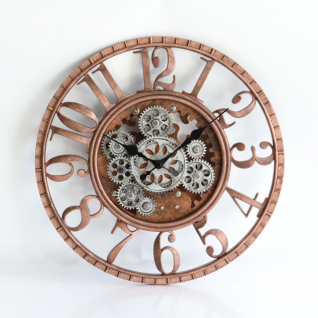 2020 New Design Old Vintage Style Antique Big Plastic Mechanical Moving Gear Wall Clock