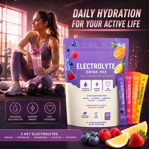 Poudre d'électrolytes hydratante végétalienne sans sucre, certifiée biologique, sans caféine, avec vitamines, énergie, 10-19g de protéines, sans OGM, complément alimentaire - Product Image 2