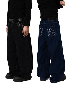 WT Personalizado al por mayor Streetwear Rhinestone Impreso Boot Cut Straight Wide Leg Boyfriend Hombre Acampanado Pantalones de mezclilla holgados Jeans para hombre - Product Image 2