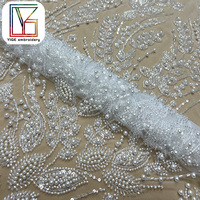 Tissu de perles perlées à la main blanc pur africain de luxe mariage Tulle perles brodées paillettes dentelle tissu de dentelle de mariée africaine