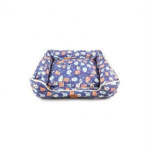 Cuccia per Cani in Lino con Stampa Gatto su Sfondo Blu, Set Tre Pezzi per Animali Domestici - Product Image 2