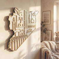 Decorazione in Legno con Simboli del Patrimonio Siriano e Mappa della Siria, Regalo per Feste Islamiche del Ramadan ed Eid