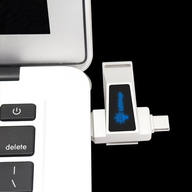LED light up logo OTG USB Flash Drive 128GB 64GB 32GB 16GB Type-c Pendrive 2 in 1 Metal USB Sticks