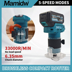 Défonceuse compacte sans fil Mamidw, outil de rabotage à immersion 33 000 tr/min, base fixe 5 vitesses, pour <span class=keywords><strong>batterie</strong></span> 18V - Product Image 1