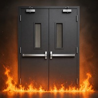 Portes métalliques doubles coupe-feu 3 heures avec vitre de vision et barre anti-panique pour projet de sécurité des bâtiments commerciaux aux États-Unis