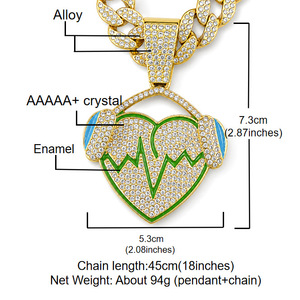 Collier Pendentif Cœur Casque Audio Hip Hop Iced Out en Alliage Bling, Breloque Amour Musique, Chaîne Unisexe, Bijoux Street <span class=keywords><strong>Rap</strong></span>, Vente en Gros - Product Image 2
