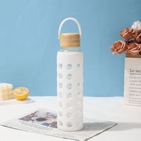 Bouteille d'eau en verre borosilicate de 500 ml avec couvercle en bambou et corde, bouteille à jus transparente, réutilisable, écologique, gourde à café personnalisée