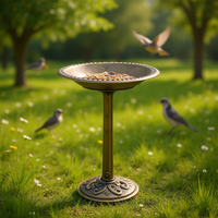 Mangeoire et abreuvoir autoportant en fonte dorée antique, résistant à la rouille, pour oiseaux sauvages et observation d'oiseaux dans le jardin