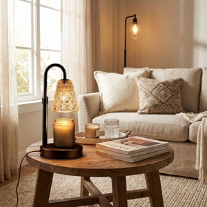 Lampu Pemanas Lilin Hitam dengan Kap Kaca Bertekstur Vintage, Tanpa Asap dan Tanpa Sumbu, Kecerahan Dapat Diatur, Hadiah Pindah Rumah - Product Image 1