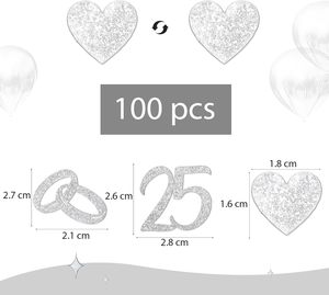 25 ชิ้น แหวนรูปหัวใจสีเงิน 50 ชิ้น สีทอง สำหรับงานฉลองครบรอบแต่งงาน ของตกแต่งโต๊ะปาร์ตี้ กระดาษกลิตเตอร์เมทัลลิก สำหรับโรยตกแต่ง - Product Image 4