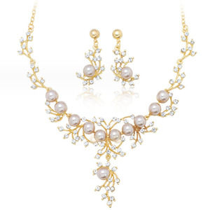 Set di Gioielli alla Moda <span class=keywords><strong>con</strong></span> <span class=keywords><strong>Perle</strong></span> e Cristalli Placcati Oro, <span class=keywords><strong>Collane</strong></span> <span class=keywords><strong>con</strong></span> Zirconi per Matrimoni e Feste, per Donne - Product Image 4
