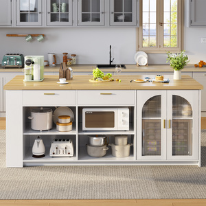 Gabinetes de Cocina de Lujo con Isla, Detalles Dorados, Estilo Mansión, Penthouse, Proyecto OEM Personalizado, Elegante para Ferias Comerciales - Product Image 1