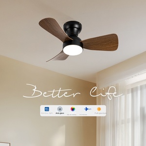 Ventilateur de plafond LED de conception professionnelle avec bois massif 5 pales moteur à courant alternatif à courant continu télécommande corps en verre extérieur pour une utilisation décorative - Product Image 5