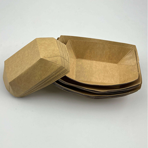 Plateau alimentaire rectangulaire en papier kraft brun gaufré imprimé personnalisé, jetable, prix de gros - Product Image 4