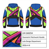 Sweat à capuche homme OEM ODM color block, imprimé géométrique rétro années 90, streetwear coupe ample, pull d'automne avec poche kangourou