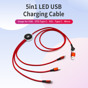 Ukalun 2A ไมโครชนิด OTG ชนิด C ขนาด1.<span class=keywords><strong>2</strong></span>ม. 5ใน1แอลอีดีโลโก้สว่างขึ้นสาย<span class=keywords><strong>ชาร์จ</strong></span> USB สำหรับ<span class=keywords><strong>ชาร์จ</strong></span>พลังงาน <span class=keywords><strong>iPhone</strong></span> - Product Image 2