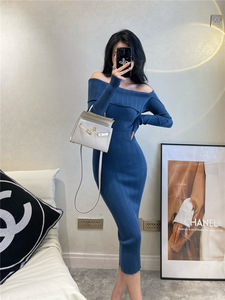 Nouvelles tendances jupe en queue de poisson européenne et américaine femmes S Sexy couleur unie vacances hors épaule robe tricotée de haute qualité <span class=keywords><strong>Wo</strong></span> - Product Image 3
