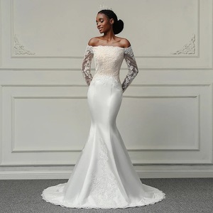Wedding Dress Mermaid Off Shoulder <b>Lace</b> Ivory <b>White</b> Sweetheart Neckline Natural Waist Vintage Style W211 - Product Image 1