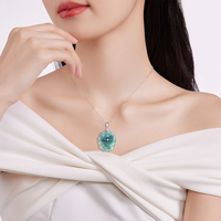 Pendentif en jade de qualité glace, motif renard à neuf queues, émeraude naturelle véritable bleu eau, en argent S925, avec design féminin