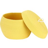 Panier de rangement rond en corde de coton tressée avec couvercle 13x9 pouces, organisateur domestique pour articles divers, panier de rangement pour étagère