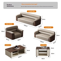 Ensemble de canapés de bureau exécutifs en cuir 3 places avec table basse, modulaire pour hall d'hôtel commercial