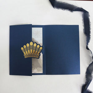 La plus nouvelle carte principale d'impression colorée d'invitation <span class=keywords><strong>de</strong></span> mariage <span class=keywords><strong>de</strong></span> marine à trois volets avec la conception <span class=keywords><strong>de</strong></span> <span class=keywords><strong>couronne</strong></span> <span class=keywords><strong>de</strong></span> feuille d'or - Product Image 2