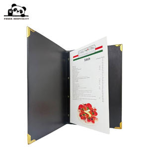 ปกเมนูหนัง PU สำหรับโรงแรมและร้านอาหาร ปั๊มนูนโลโก้ <span class=keywords><strong>มุม</strong></span>กันกระแทก พิมพ์ลายตามสั่ง เปลี่ยนหน้าภายในได้ง่าย ปรับแต่งได้ - Product Image 1