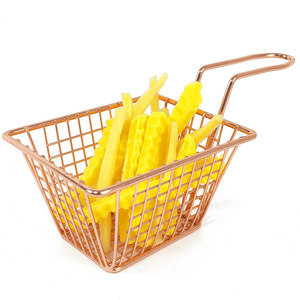 Copper Square Mini French Fry <b>Basket</b> Metal Mesh Serving <b>Tray</b> For Restaurant Snacks And American Desserts - Product Image 1