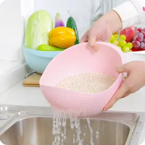 Food grade plastic rice washing machine filter screen cleaning colander with handle for vegetable and fruit drain bow screen and