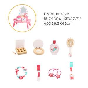 Jouet de maisonnette en bois pour <span class=keywords><strong>faire</strong></span> semblant, coiffeuse avec un ensemble complet d'accessoires de maquillage pour les petites filles de 3 ans et plus - Product Image 3