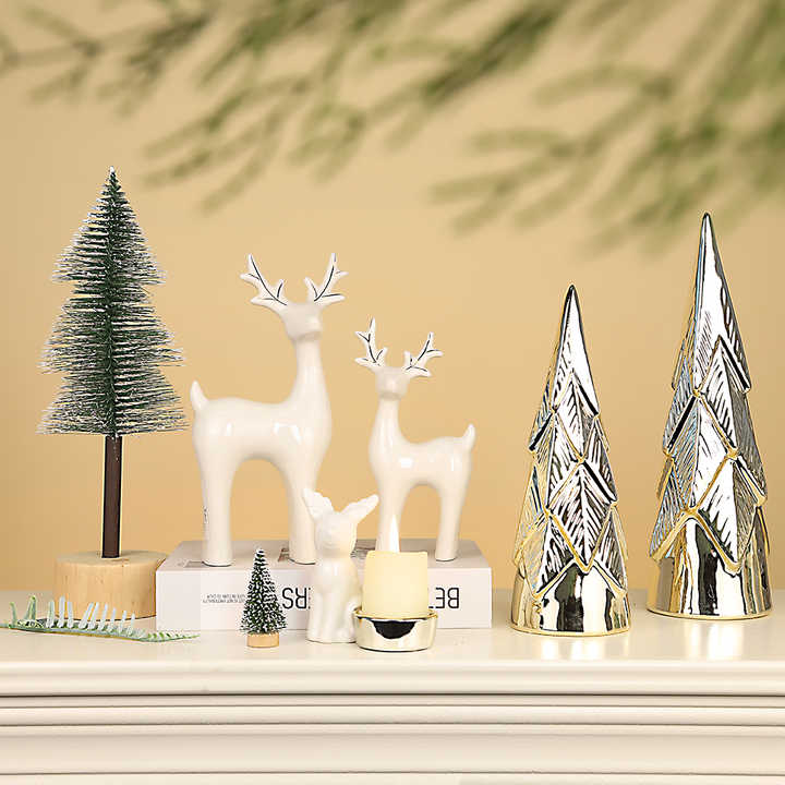 Sculpture Tabletop Ornaments Cute Deer Candlestick Porcelain Christmas Ceramic Reindeer Figurines