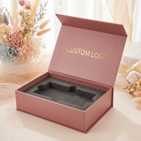 Boîte d'emballage de bijoux en carton rigide pliable avec logo personnalisé imprimé, boîte cadeau magnétique de luxe bleu foncé, grande boîte cadeau magnétique