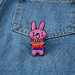 Customizable Silk Embroidered Rabbit Design <b>Badge</b> Fabric Felt <b>Sew</b>-On Name <b>Badges</b> Bags Custom Flag Embroidery Enamel Techniques - Product Image 3