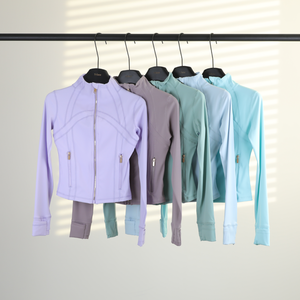 Veste de sport <span class=keywords><strong>Lulu</strong></span> personnalisée avec logo pour femme, haut court de yoga à manches longues avec trous pour les pouces, col montant, vêtement de sport actif - Product Image 4